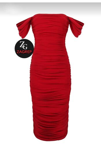 Zagrep Women's Red Draped Gathered Sleeves Lined Zippered Midi Dress