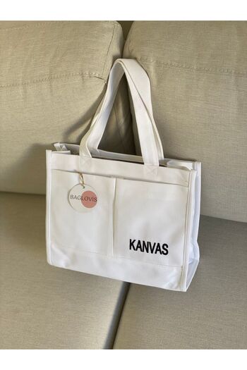 BAGLOVİS CANVAS FABRIC EMBROIDERY DETAIL LARGE SHOULDER BAG