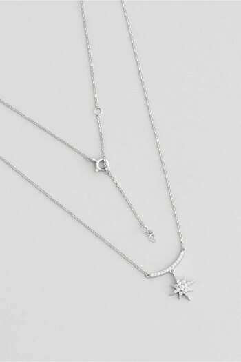 So CHIC... Uğurlu Yıldız 18 Ayar Beyaz Altın Kaplama 45 Cm Gümüş Minimal Kolye