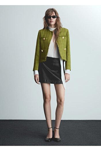 MANGO Woman Jewelled Tweed Jacket with Buttons