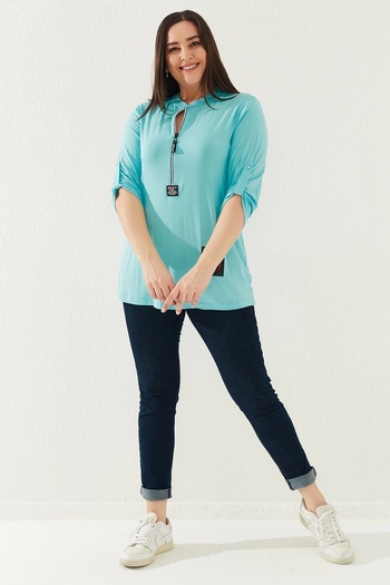 Lady Majestic Plus Size Zippered Blouse - Relaxed Fit