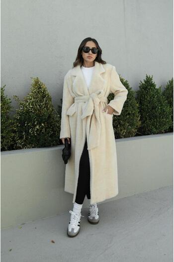 Havoş Beige Plush Belted Coat