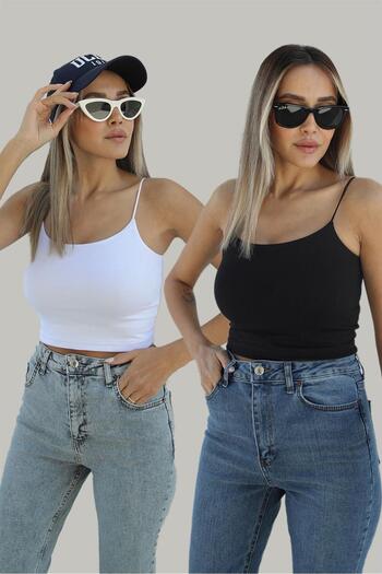 Havoş Black and White 2-Piece Basic Crop - With Rope Strap