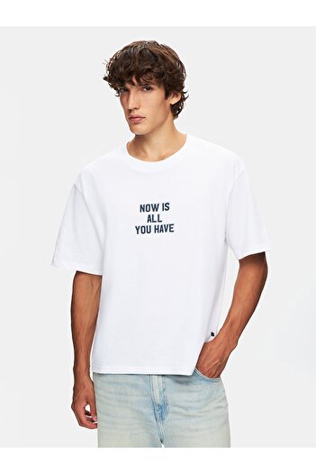 Ltb White Boxy Fit T-Shirt - Slogan, Crew Neck, Short Sleeve