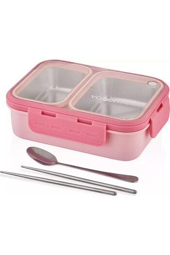Vagonlife 700 ml Pink Steel Feeding Bowl - Two Compartments Vgn 7096