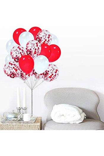 Partioutlet Kırmızı Beyaz Konfetili Balon