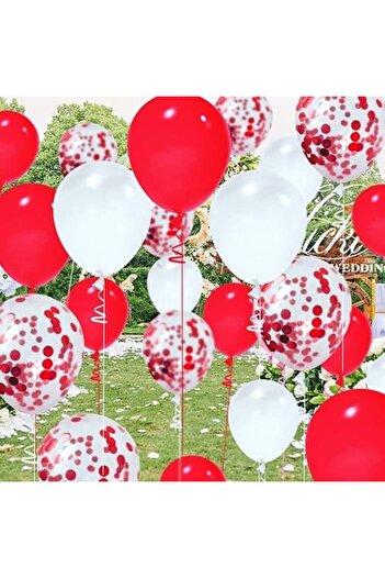 Partioutlet Kırmızı Beyaz Konfetili Balon