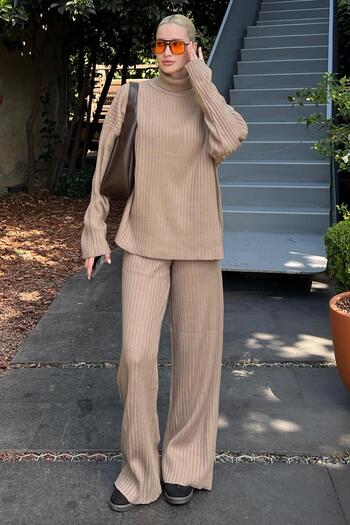 Madmext Long Sleeve Mink Knitwear Sweater and Trousers Set - Mg2173