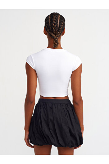 Dilvin 31129 Λευκή γυαλιστερή πέτρα Λεπτομερής Crop Top