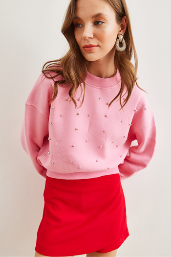 Olalook Φούτερ Candy Pink Pearl Detailed Crop - Thick SWT- 19000663