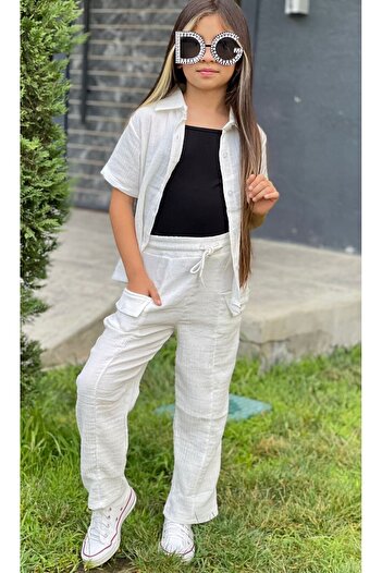 Calisa 3-Piece Muslin Linen Summer Shirt and Palazzo Pants Set for Girls