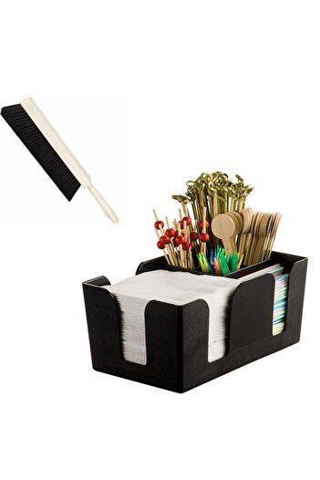 adin tasarım Set of 2 Cafe Bar Table Kitchen Napkin Holder Organizer - Straw Holder and Countertop Cleaning Brush