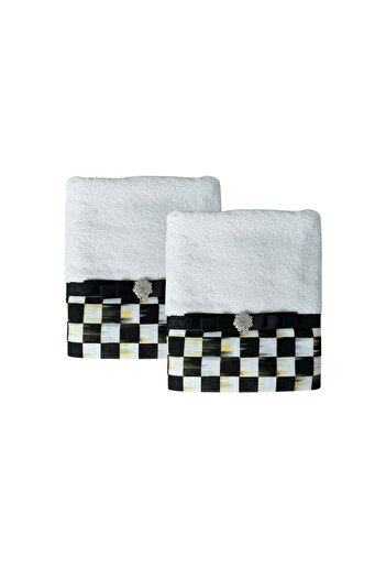 EVİMKOKOŞ Checkered Crystal Towel with Brooch Detail