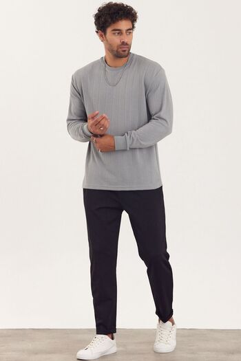 MADZEYMODA New Season Men's Crew Neck Gray Knitwear Sweater Mz32007