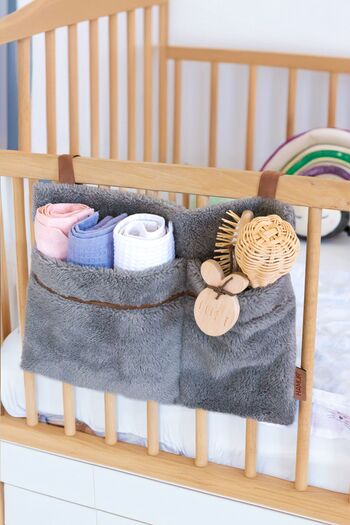 HAMUR Practical Hanging Organizer Baby Stroller Crib Edge Wellsoft Organizer Gray