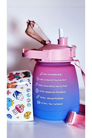 Bonjour 1.3 Lt Motivational Water Bottle with Straw and Lock and Leak-Proof Lid - Camping School Flask