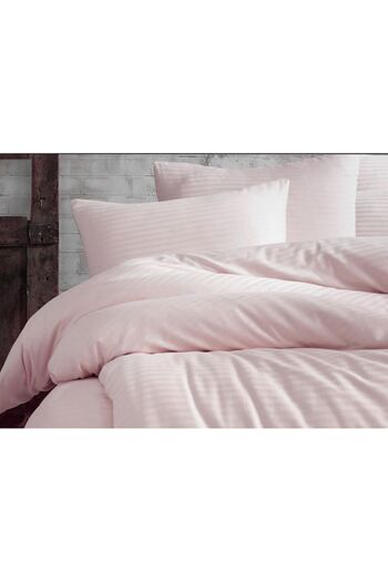 Formeya Modern Design Striped Double Duvet Cover Set with Elastic Sheet Powder