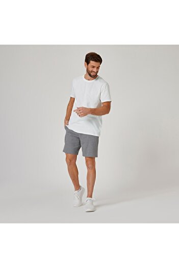 Decathlon Ανδρικό λευκό αθλητικό μπλουζάκι Domyos 100 - Regular - Ελαφριά προπόνηση γυμναστικής