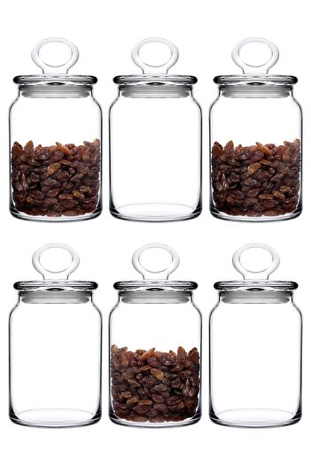 Paşabahçe 96762 6-Piece Kitchen Slim Medium Jar Set with Glass Lid - 860cc Fma04365 351