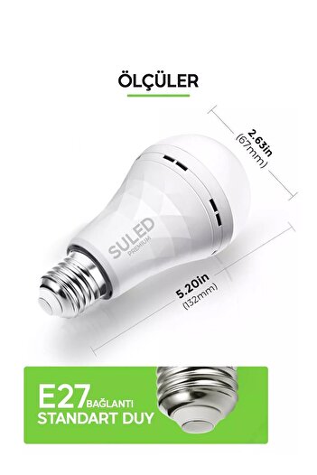 SULED Şarjlı Ampül 30w Ultra Acil Durum & Kamp Işığı 220v Beyaz E27 Duy Otomatik %80 Tasarruflu