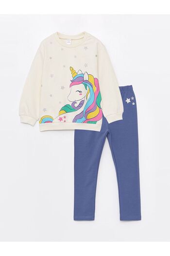 LC Waikiki Bisiklet Yaka Uzun Kollu Kız Bebek Sweatshirt ve Eşofman Alt 2'li Takım