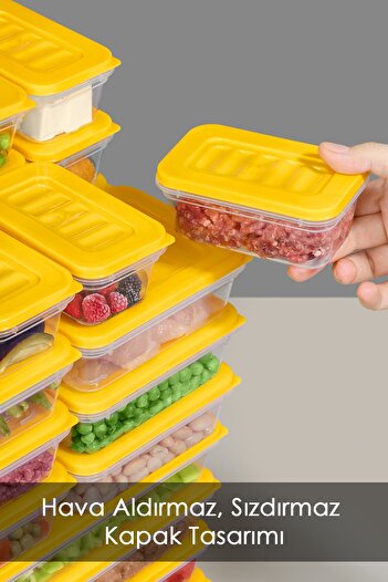 Meleni Home 20 Parça Mikrodalga Uyumlu Organizer Saklama Kabı - 1x2400ml 4x1170ml 4x600ml 11x240ml Sarı