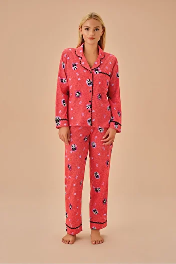 SUWEN Panda Patterned Masculine Pajama Set