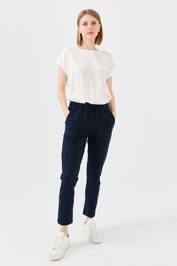 Desen Triko Women's Elastic Waist Trousers Navy Blue