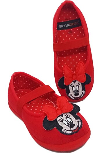 AkınalBella Kız Çocuk Kırmızı Mickeymouse Ev Kreş Ayakkabısı Panduf