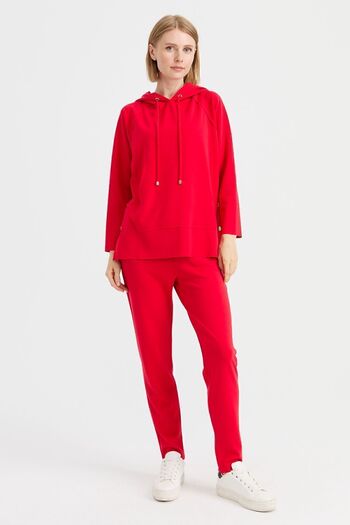 Desen Triko Women's Hooded Sweat with Side Snap Pockets Red