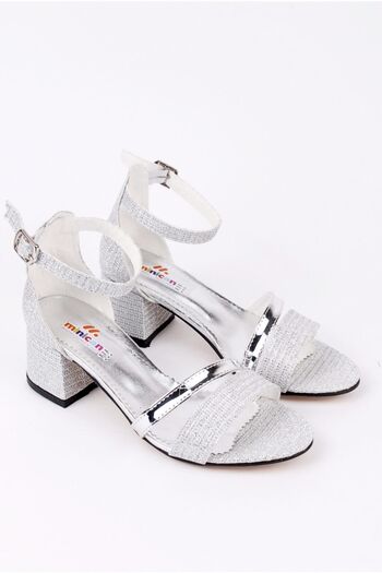 Rıdvan Çelik Girl's Silver Ankle Buckle Heeled Evening Dress Shoes
