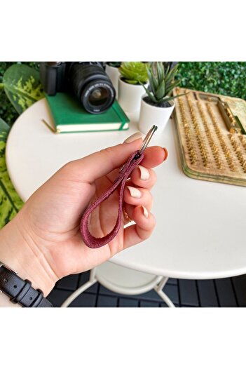 Modica Artena Mini Leather Keychain - Stylish Handmade, with Gift Box, Claret Red