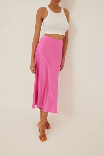 afeta Fusta Midi din Satin Roz
