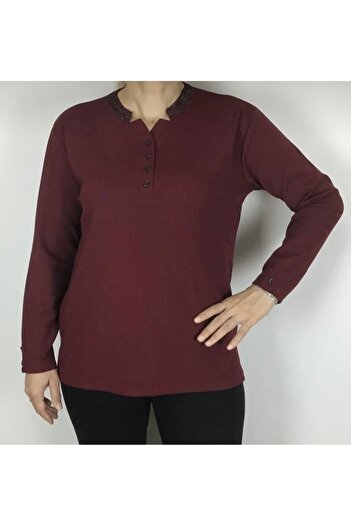 ECE GİYİM Stone Detailed and Buttoned Mother's Sports Blouse