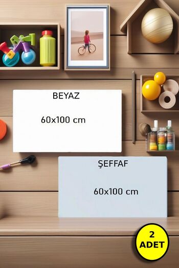 TOYFEST 2'li Yeni Nesil Ders Çalışma Yazı Tahtası Manyetik Duvar Stickerı 100x60 Cm Şeffaf & Beyaz