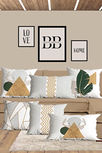 Belle Benoit Modern Green White 6-Piece Double Sided Printed Rectangular 30x50 and 43x43 Square Throw Pillow Cover Set