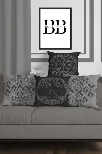 Belle Benoit Gray Black Double Sided Printed 4-Piece Pillowcase, Throw Pillow Cover and American Service Runner Set