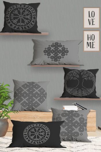 Belle Benoit Modern Gray ViKing - 6-piece Double Sided Printed Throw Pillow Cover Set 30x50 and 43x43 Rectangular