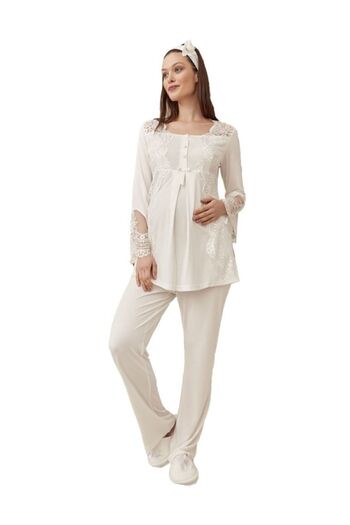Mecit Pijama Stylish Mecit 5015 Şehzade Lace Maternity Pajama Set