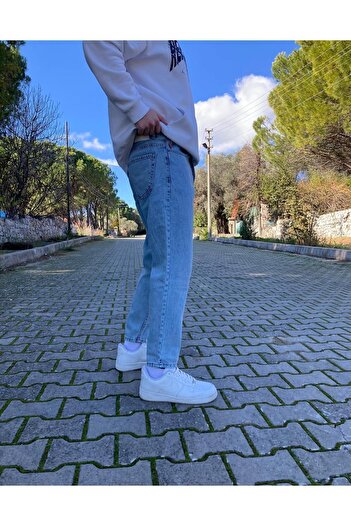 oraystore Yıkamalı Mavi Boyfriend Pantolon
