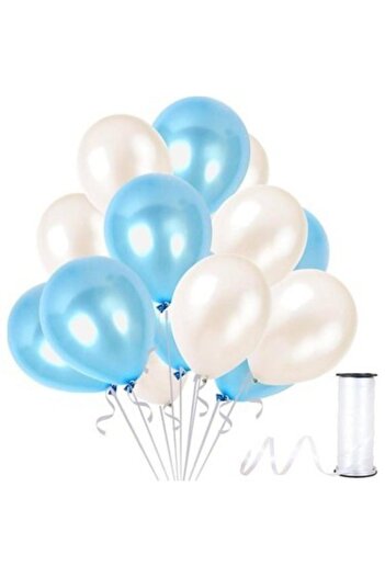 HKNYS 15 White-baby Blue Metallic Pearlescent Balloons