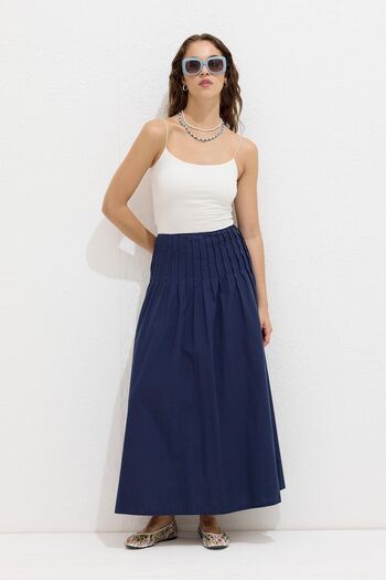 Manuka Navy Blue Ribbed Voile Skirt