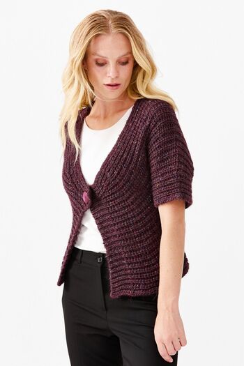 Desen Triko Women's V-Neck Single-Button Short Vest Plum