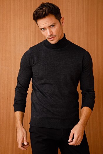 Desen Triko Men's Basic Full Fisherman Thin Knitwear Sweater K.fume