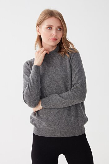 Desen Triko Women's Half Turtleneck Classic Blouse Smoked