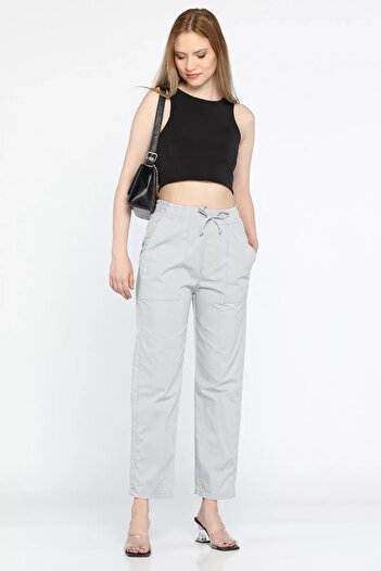 GÜLSELİ Gray Women's Trousers with High Waist and Pockets