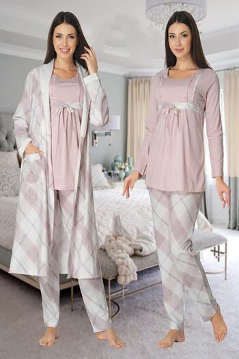 Effort Pijama Dvina Effortt Maternity Dressing Gown Pajamas Set Pink - 8084