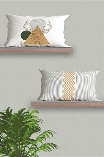 Belle Benoit Rectangular 30x50 2-Piece Double Sided Printed White Green Design Pillowcase Throw Pillow Cover Set