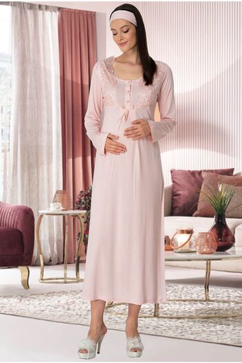 Mecit Pijama Women's Lacy Powder Maternity Maternity Nightgown 5343