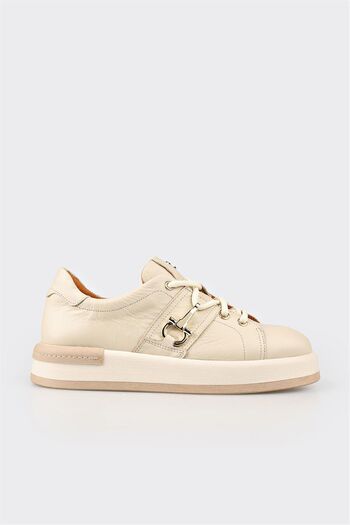 Elle Shoes Beige Leather Women's Sports Shoes